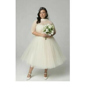 Unique Vintage 1950sChiffon Boat Neck Wedding Swing Dress Ivory Sz M #44